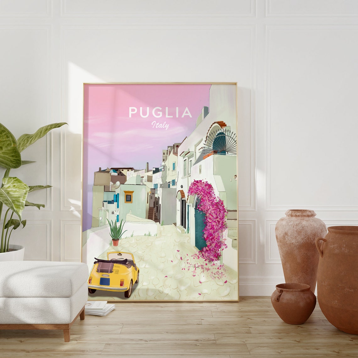 Italy Travel Print Italy Puglia Travel Poster Puglia Illustration Vintage Fiat 500 Puglia Wall Art Oldtimer Illustration Puglia Art - Image 4