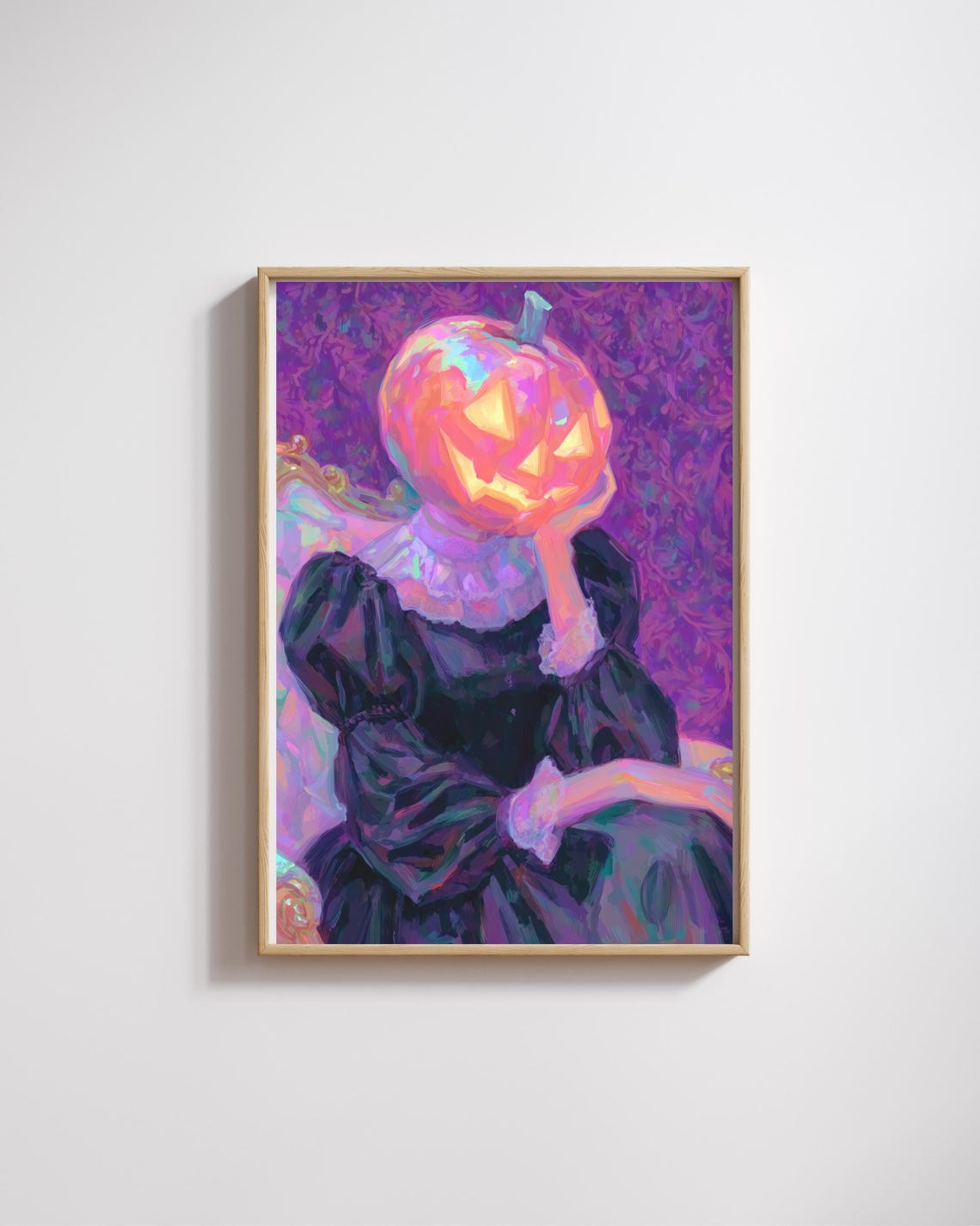Jack O Lantern Girl Halloween Gothic Pumpkin Head Art Poster