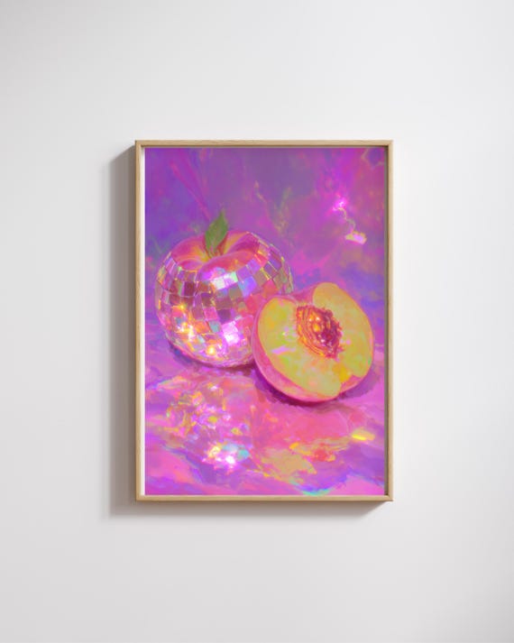 Disco Peach Wall Arcolorful Funky Fruit Print For Home Decorretro Party Loversunique Gift Kitchen Or Bar