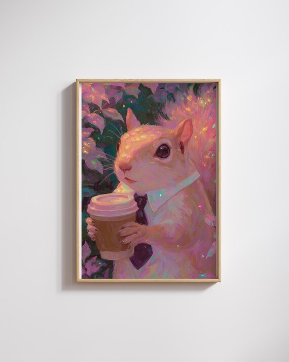 Squirrel Coffee Art Printcute Animal Office Decorgift For Loversanimal Wall Kitchen Officefunny Lover