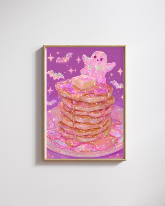 Cute With Pancakeskawaii Halloween Wall Art Pink Pastel Kitchen Decor Print For Giftsgift Food Lovers