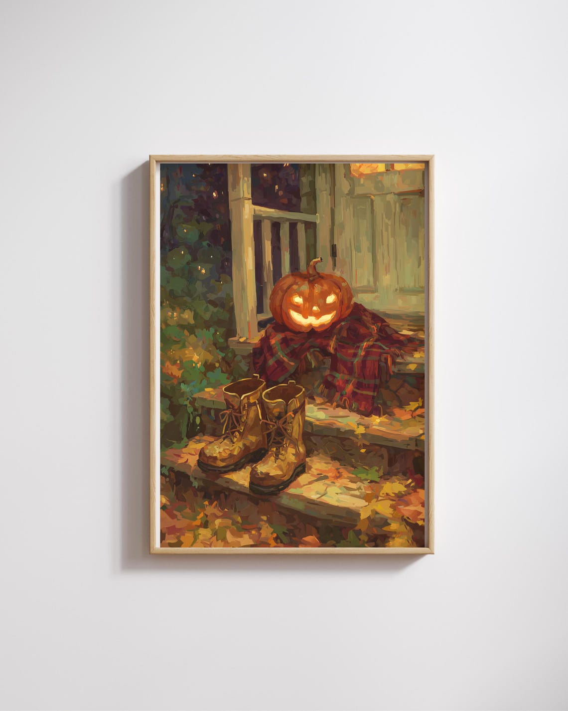 Cozy Halloween Porch Glowing Jack O Lantern Autumn Night Poster