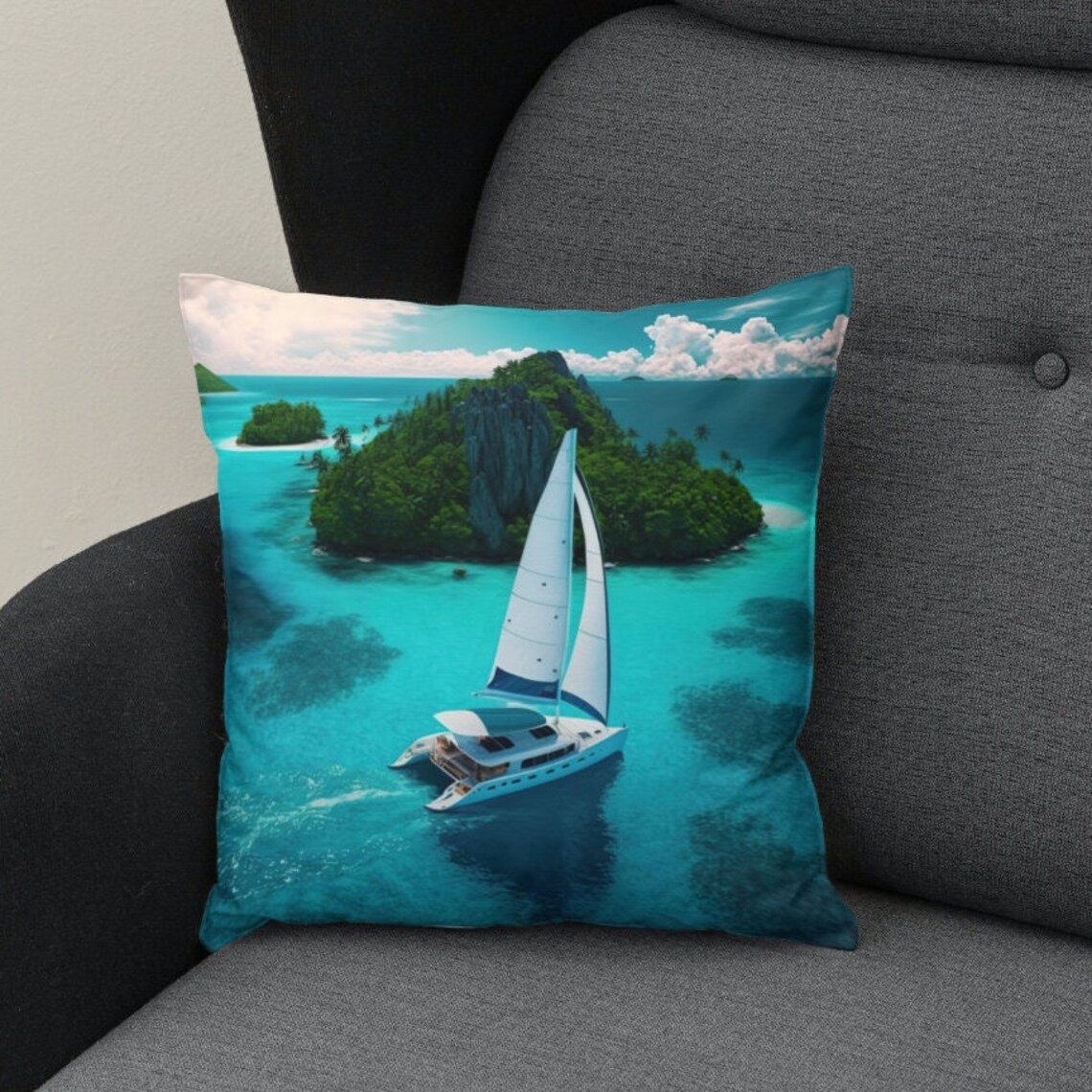Sailing Catamaran Turquoise Lagoon Tropical Island Escape Art Poster - Image 3