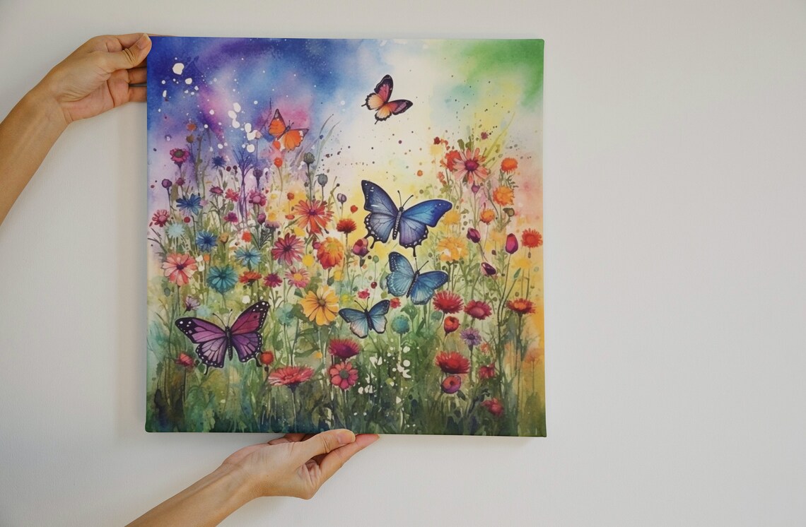 Colorful Butterflies Wildflower Garden Rainbow Watercolor Art Poster - Image 5
