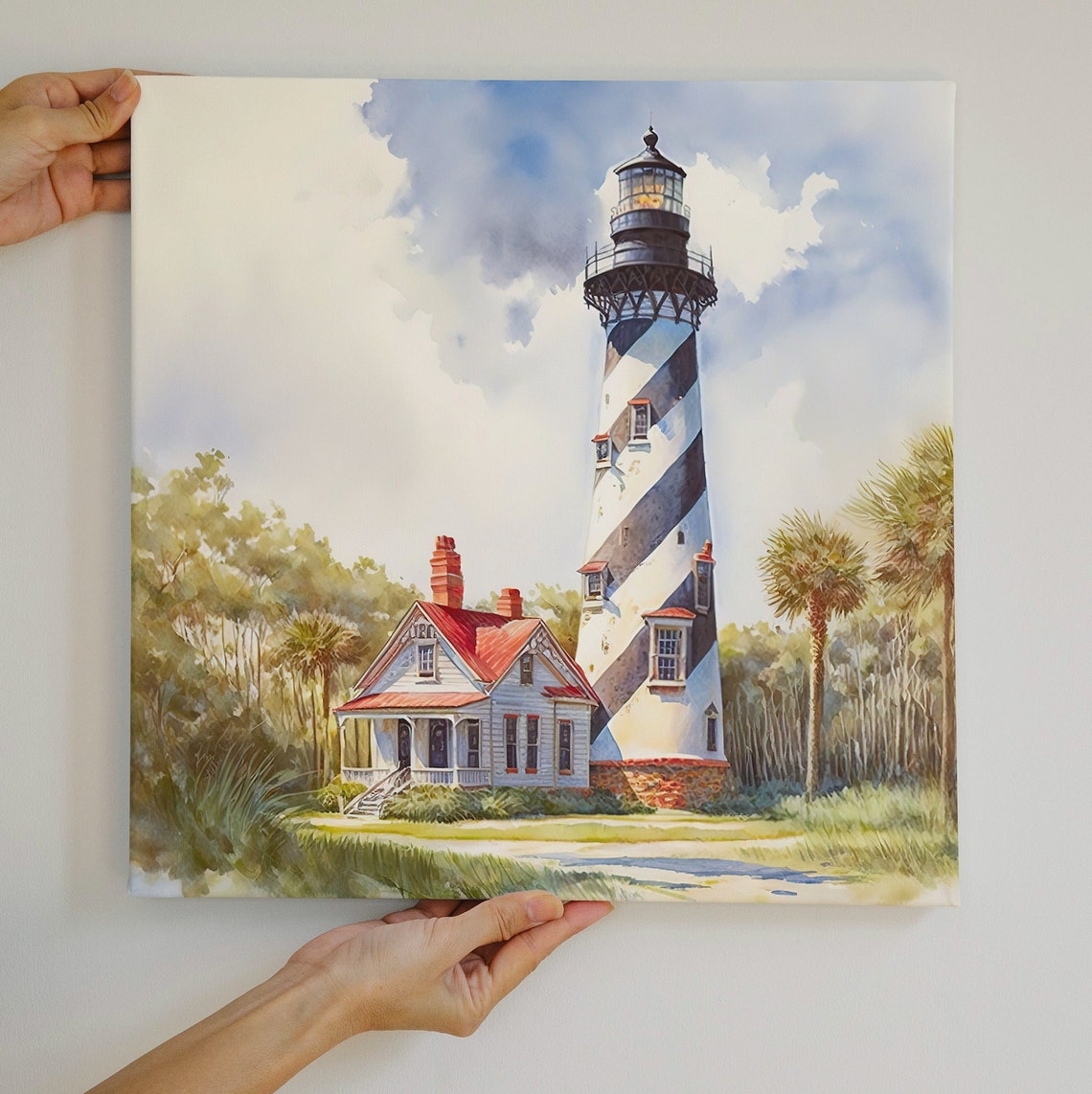 Watercolor Tropical Lighthouse Wall Art Tropical Landscape Ai Wall Art Lighthouse Print Lighthouse Beach 12 X 12 - Image 4
