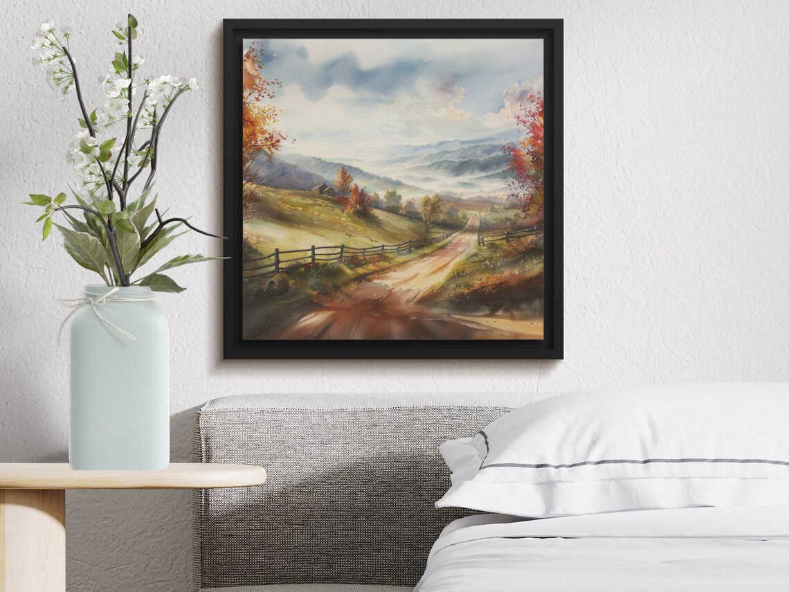 Scenic Watercolor Countryside Autumn Landscape Art Print - Image 4