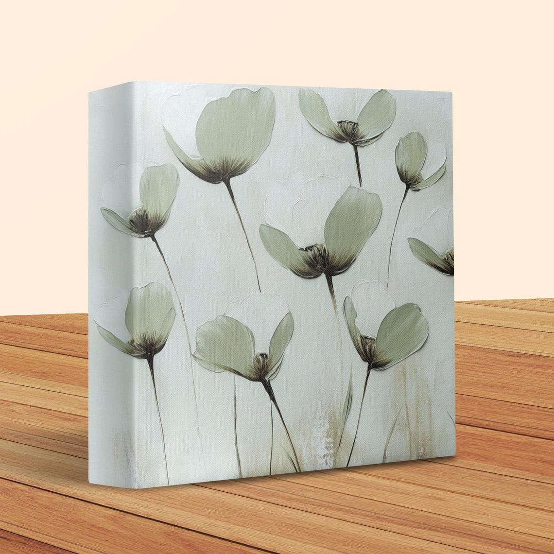 Minimalist White Poppy Painting on a Soft Neutral Backdrop Poster - Image 2