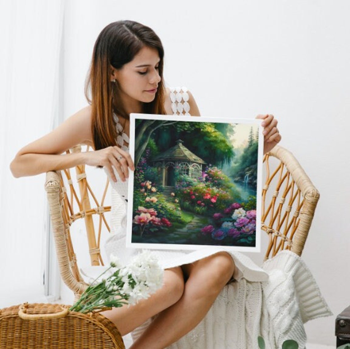 Secret Garden Glass Gazebo Roses Pond Cottagecore Dream Art Poster - Image 3