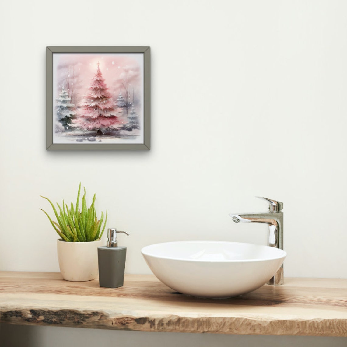 Pink Christmas Trees in a Dreamy Snowy Soft Winter Forest Poster - Image 3