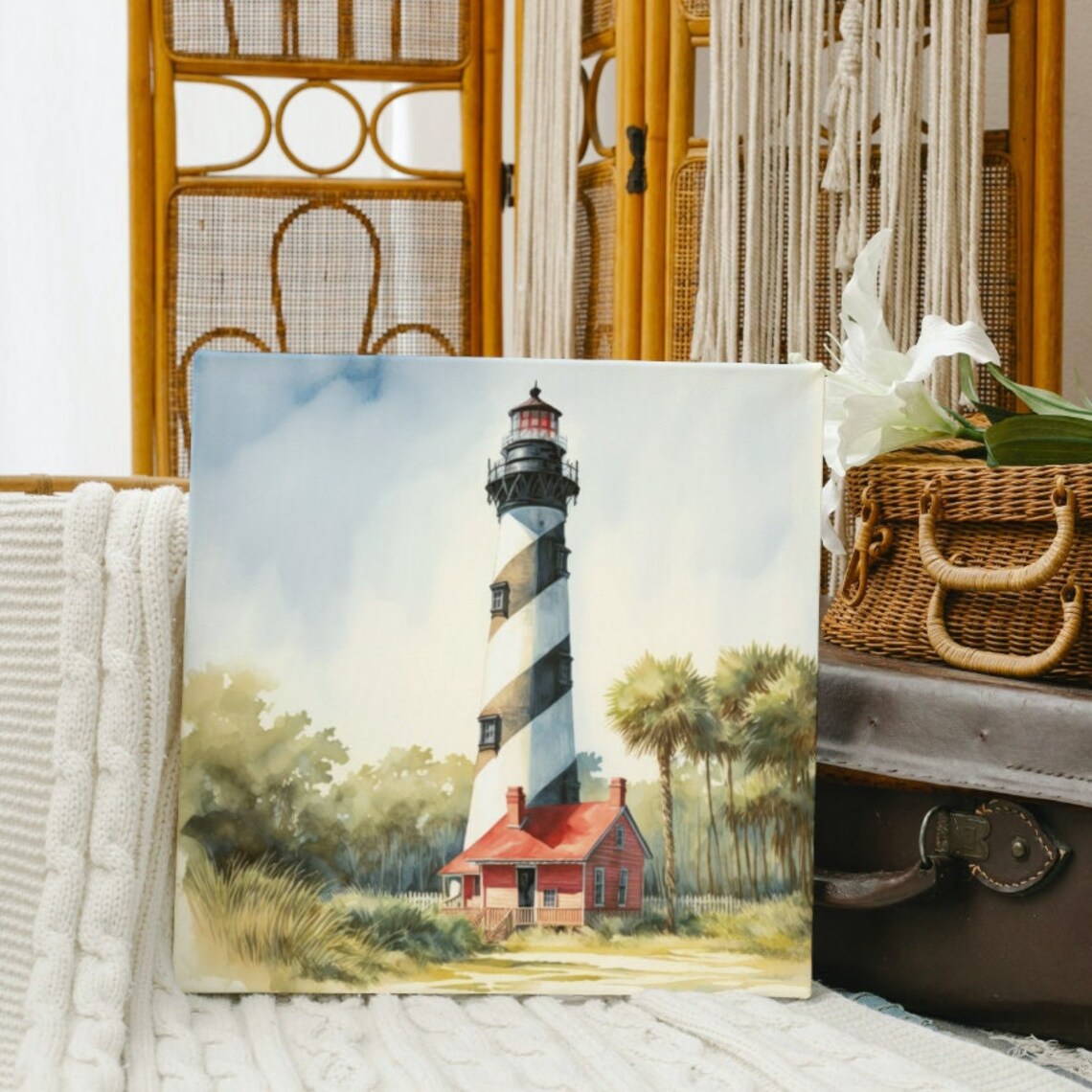 Watercolor Tropical Lighthouse Art Print - Image 5