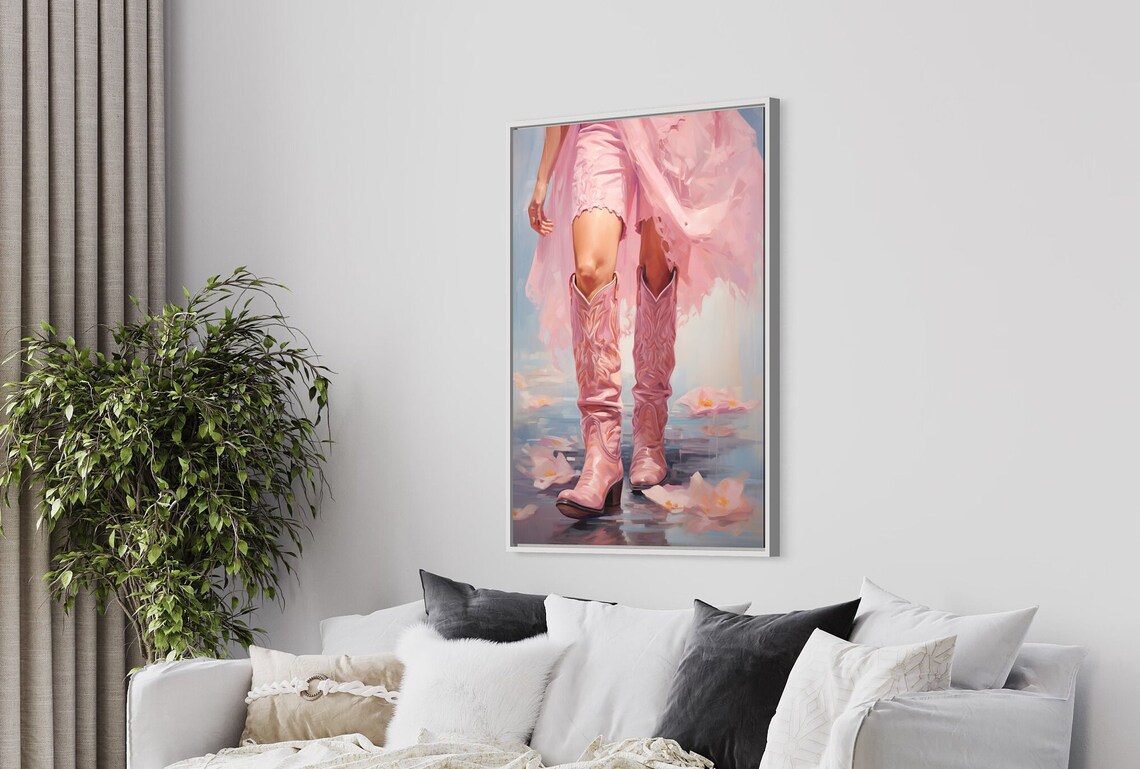 Coastal Cowgirls, Pink Boots Oil Painting - Image 3