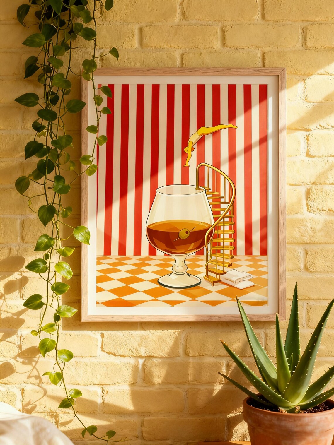 Surreal Cocktail Diver In Brandy Glass, Art Print