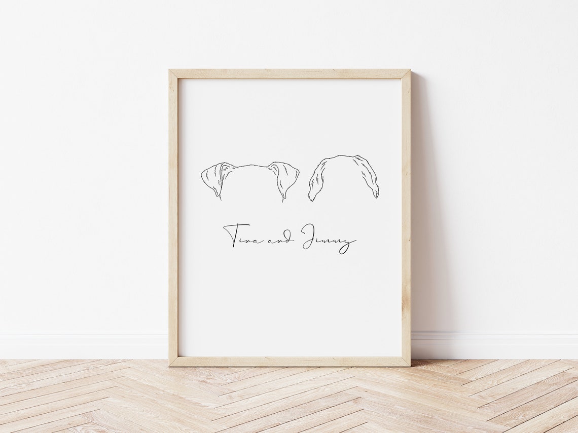 Alphie and Duke Dog Ear Outlines Minimalist Custom Pet Art Poster - Image 2