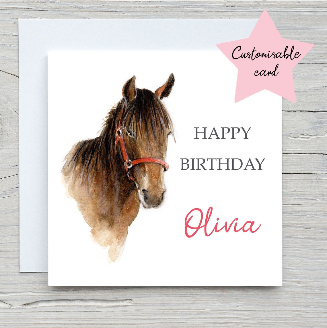 Happy Birthday Brown Horse Head Watercolour Equestrian Art Print