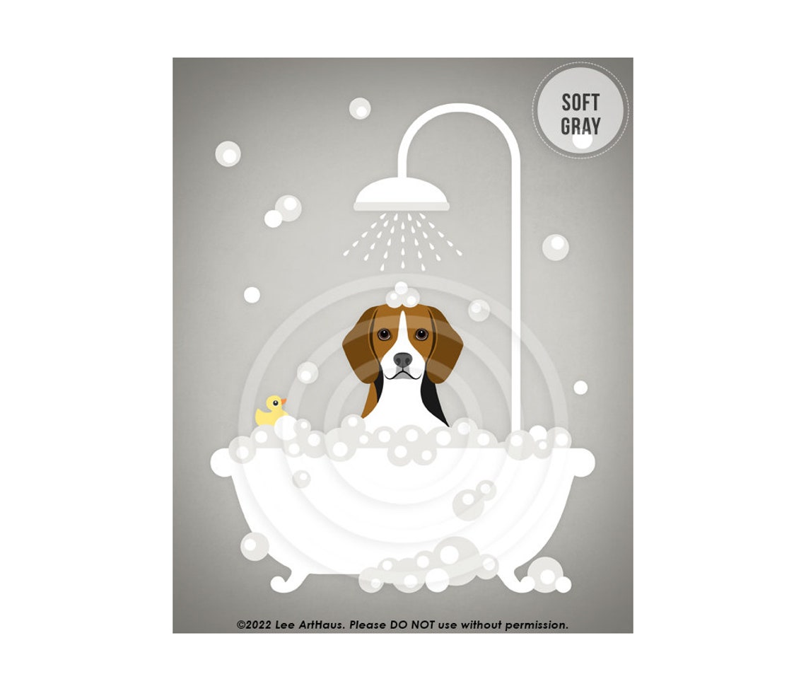 Beagle Puppy Taking Bubble Bath Under Shower Cute Dog Art Poster - Image 2
