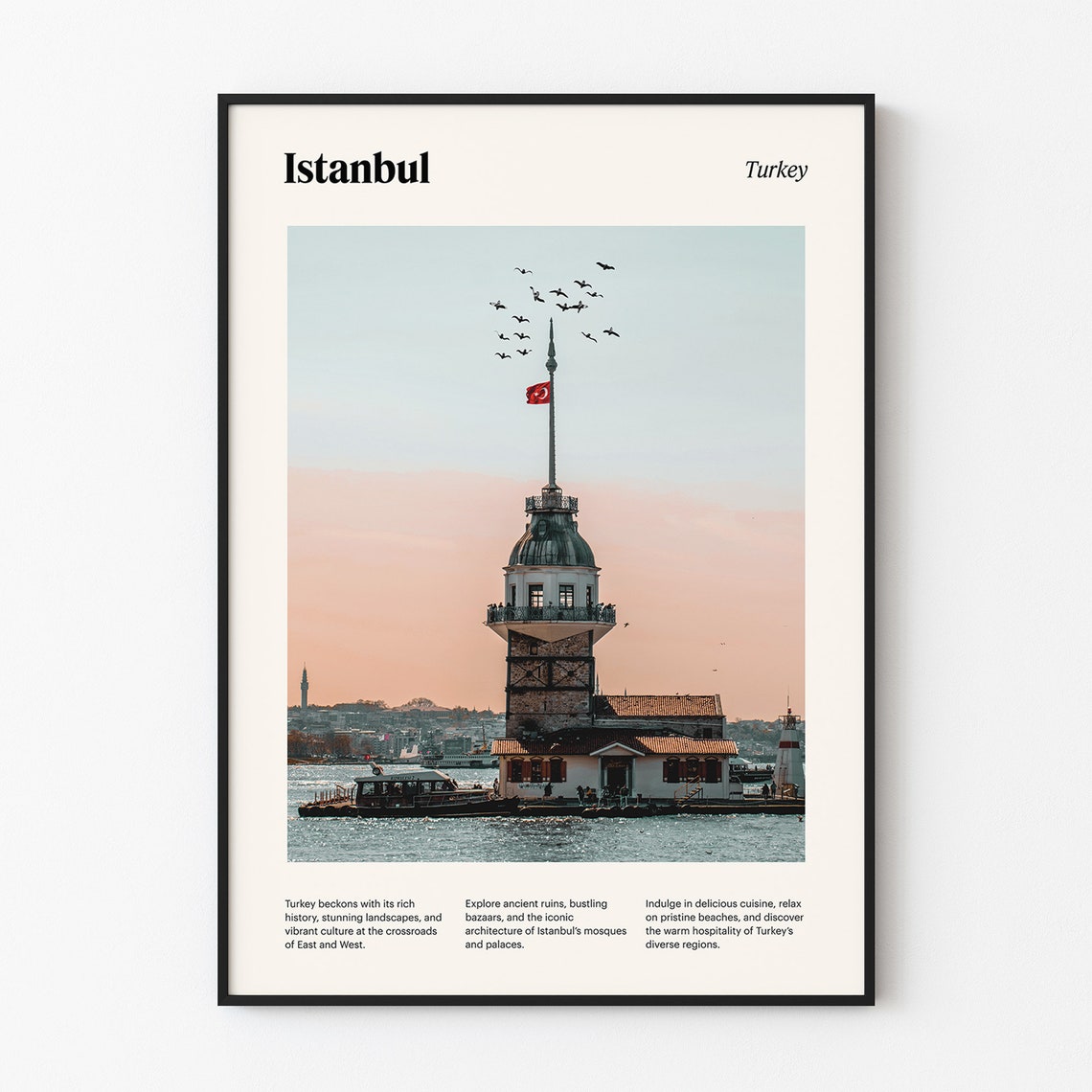 Istanbul Maiden Tower Sunset Bosphorus Sea Turkey Travel Poster