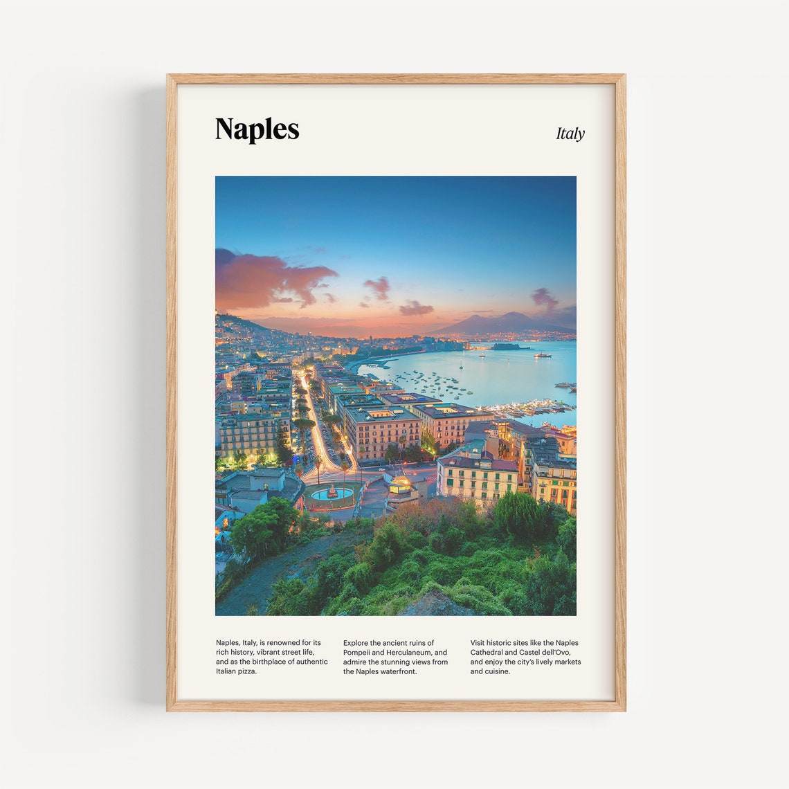 Naples Italy Evening Bay Vesuvius City Lights Scenic View Poster - Image 4