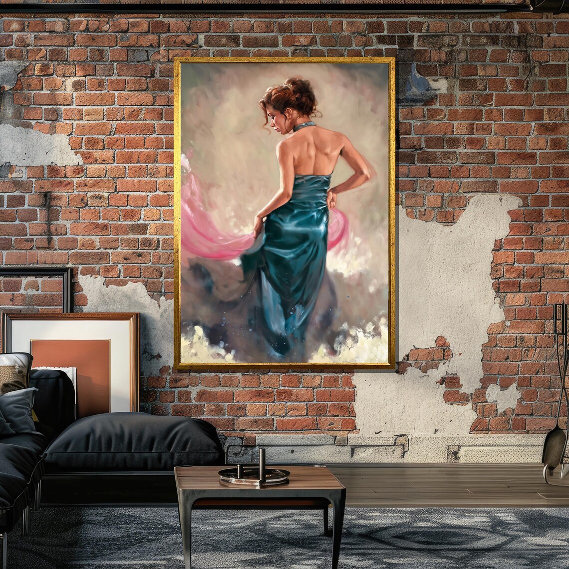 Elegant Woman In Teal Gown, Impressionist Art Print - Image 5