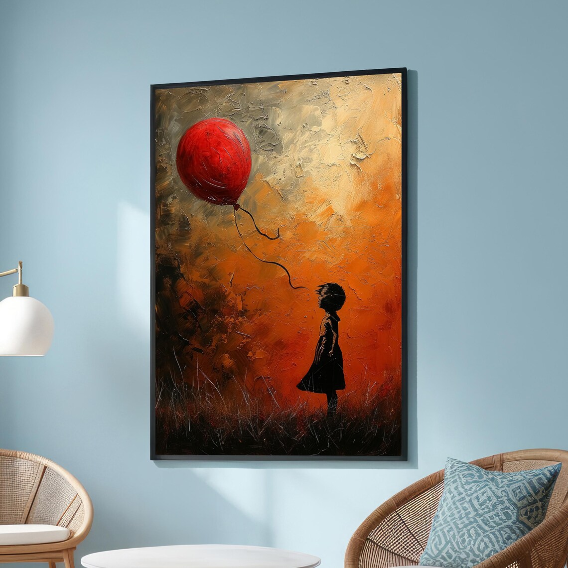 Girl With Red Balloon - Emotional Silhouette Art Print