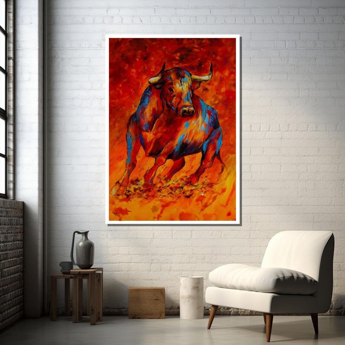 Fiery Bull Art Print, Bold Expressionist Animal - Image 5