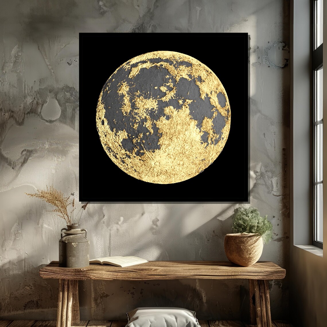 Black And Gold Textured Moon, Modern Celestial Art - Image 6