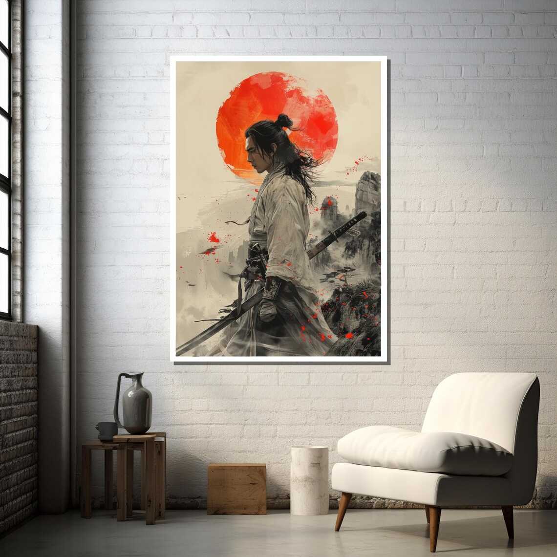 Samurai Warrior With Red Sun, Japanese Art Print - Image 5