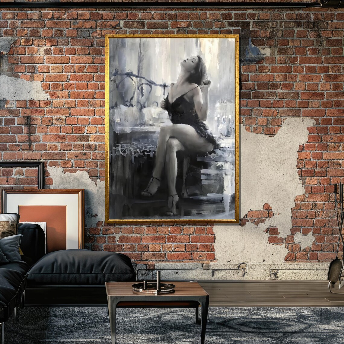 Elegant Woman in Black Lace, Monochromatic Realism - Image 6
