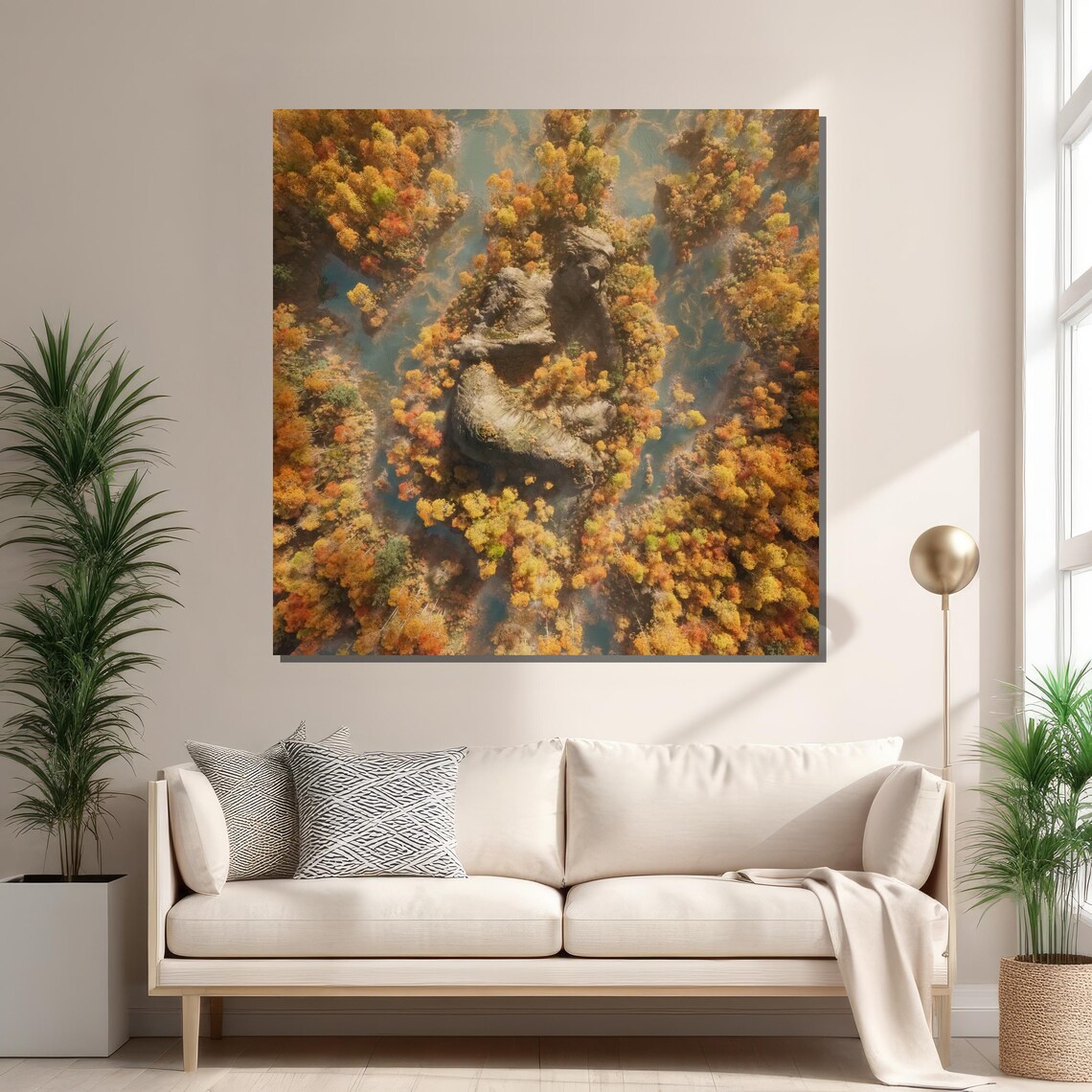 Serene Autumn Landscape, Reclining Woman Statue - Image 2