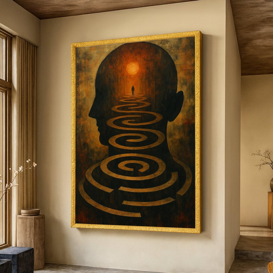 Abstract Mind Maze, Surreal Human Silhouette