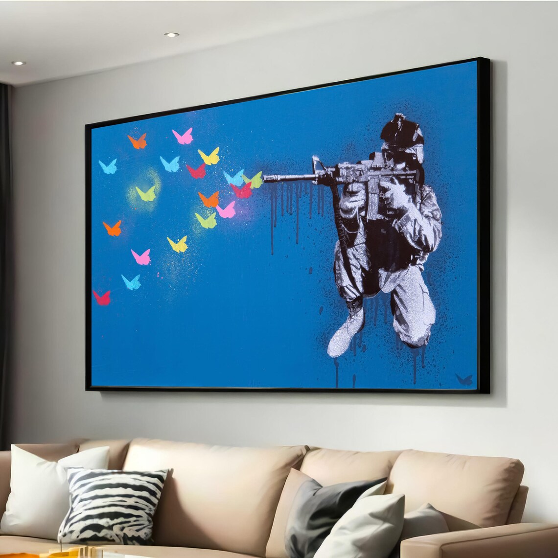 Graffiti Street Art Soldier With Butterflies Poster