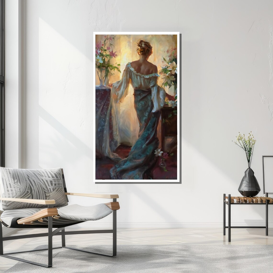 Elegant Woman With Flowers, Dreamy Impressionist Art - Image 4