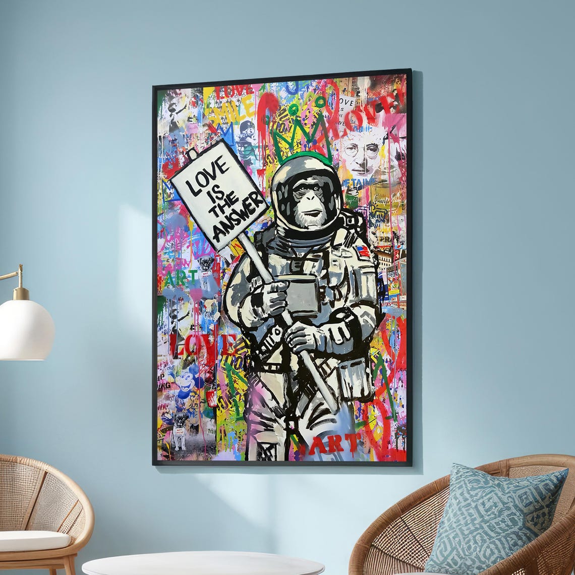 Chimpanzee Astronaut Love Is The Answer Graffiti Pop Art Poster