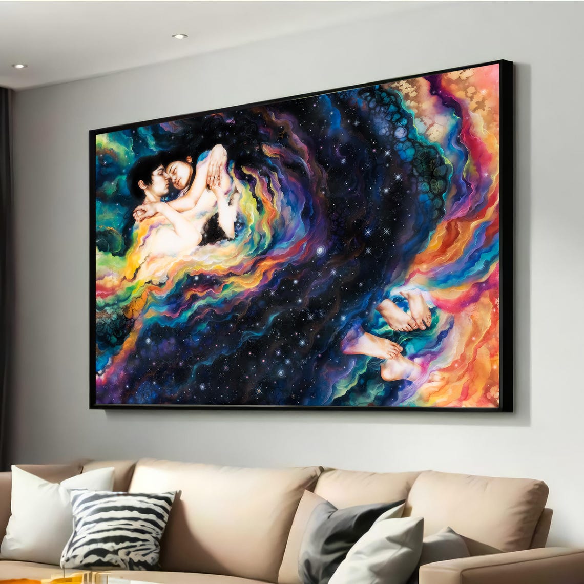 Cosmic Lovers Couple Floating in Space Nebula Galaxy Wall Art