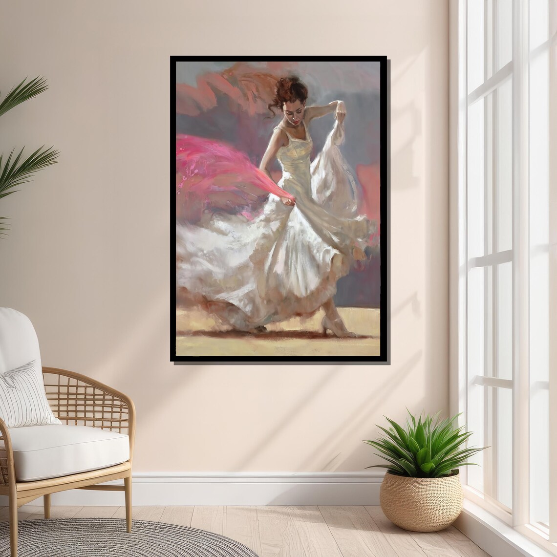 Graceful Woman in Flowing Dress, Impressionist Art - Image 5