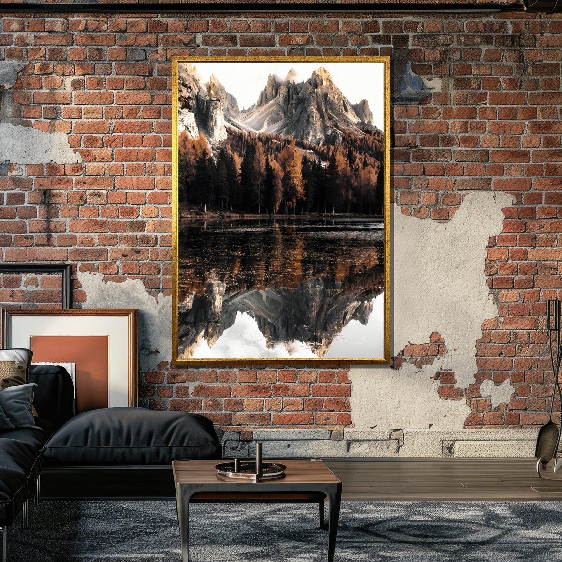 Serene Mountain Reflection, Autumn Forest Landscape - Image 6