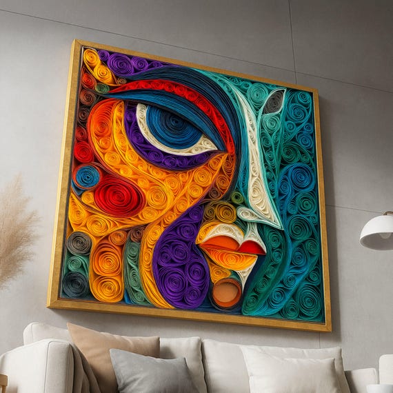Abstract Colorful Face Canvas Modern Swirl Art Vibrant Cubist Wall Geometric Portrait Contemporary Home Decor
