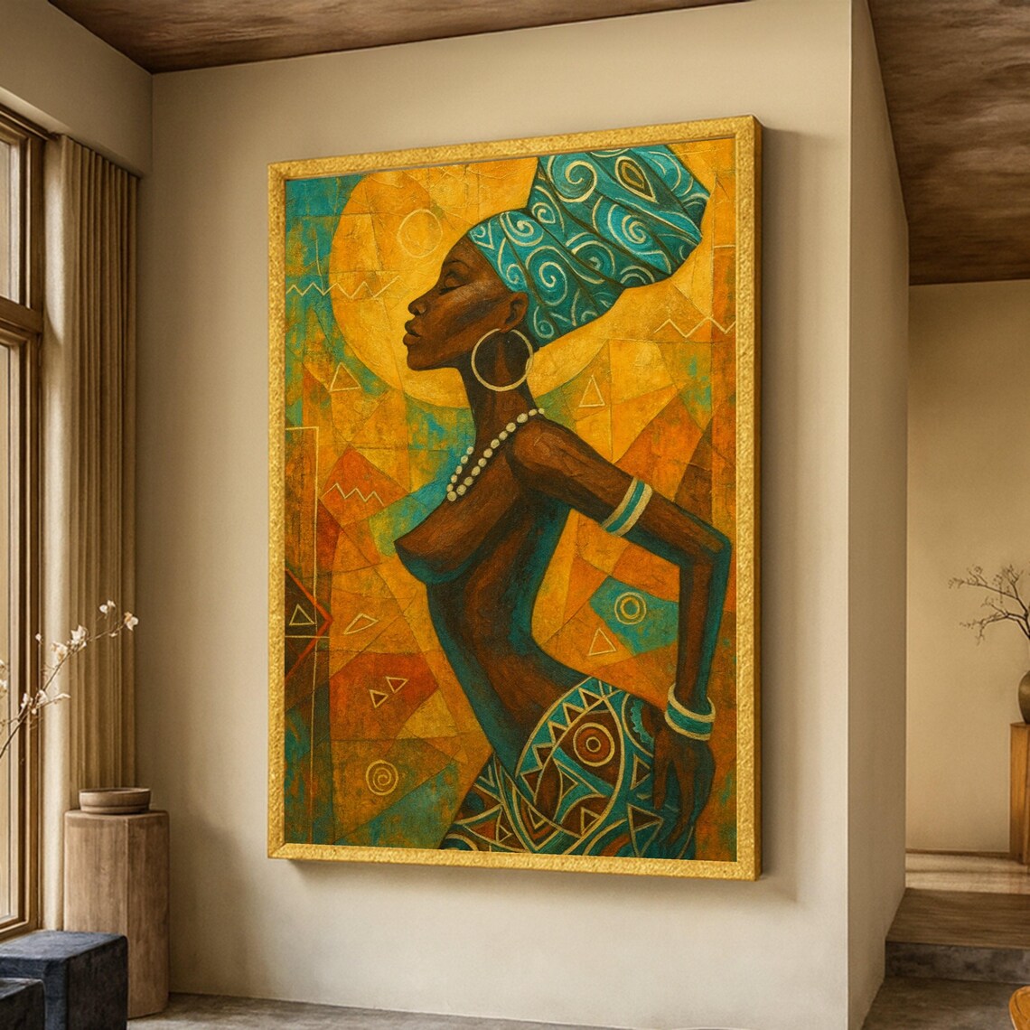 African Woman Portrait Colorful Headwrap Mosaic Modern Art Poster