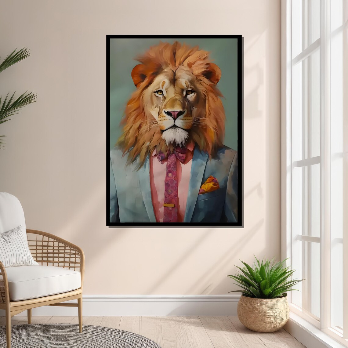Anthropomorphic Lion, Stylish Suit Surreal Pop Art