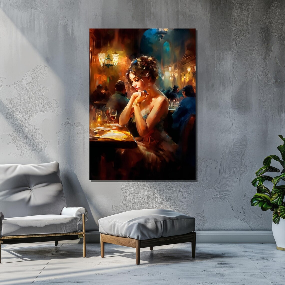 Romantic Evening Woman, Elegant Impressionist Scene - Image 3