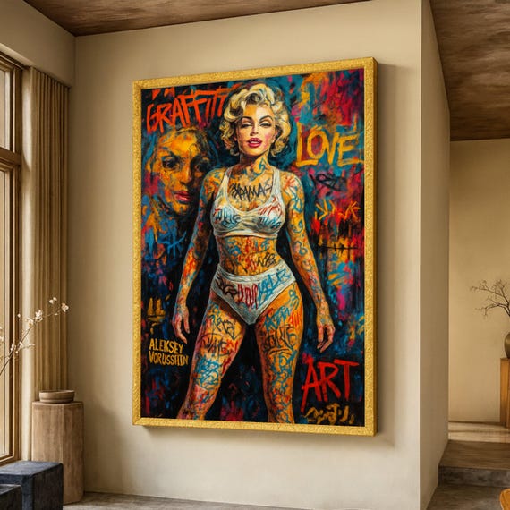 Urban Graffiti Woman Canvas Tattoo Art Wall Decor Street Style Bold Female Portrait Modern Ready To Hang