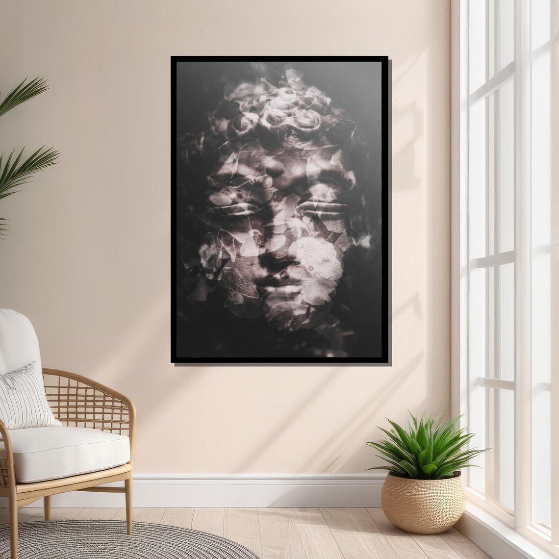 Surreal Double Exposure Classical Statue, Floral Overlay - Image 4