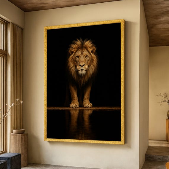 Majestic Lion Portrait Canvas Wildlife Wall Art African Animal Bold Nature Decor Dramatic Face Ready To Hang