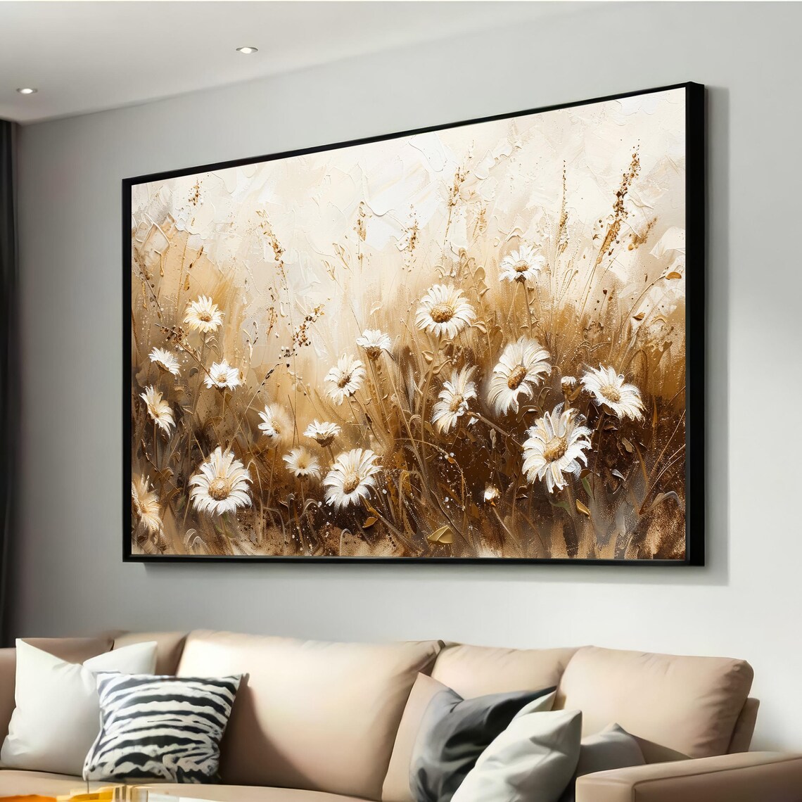 Abstract Daisy Field Art Print, Minimalist Boho Decor