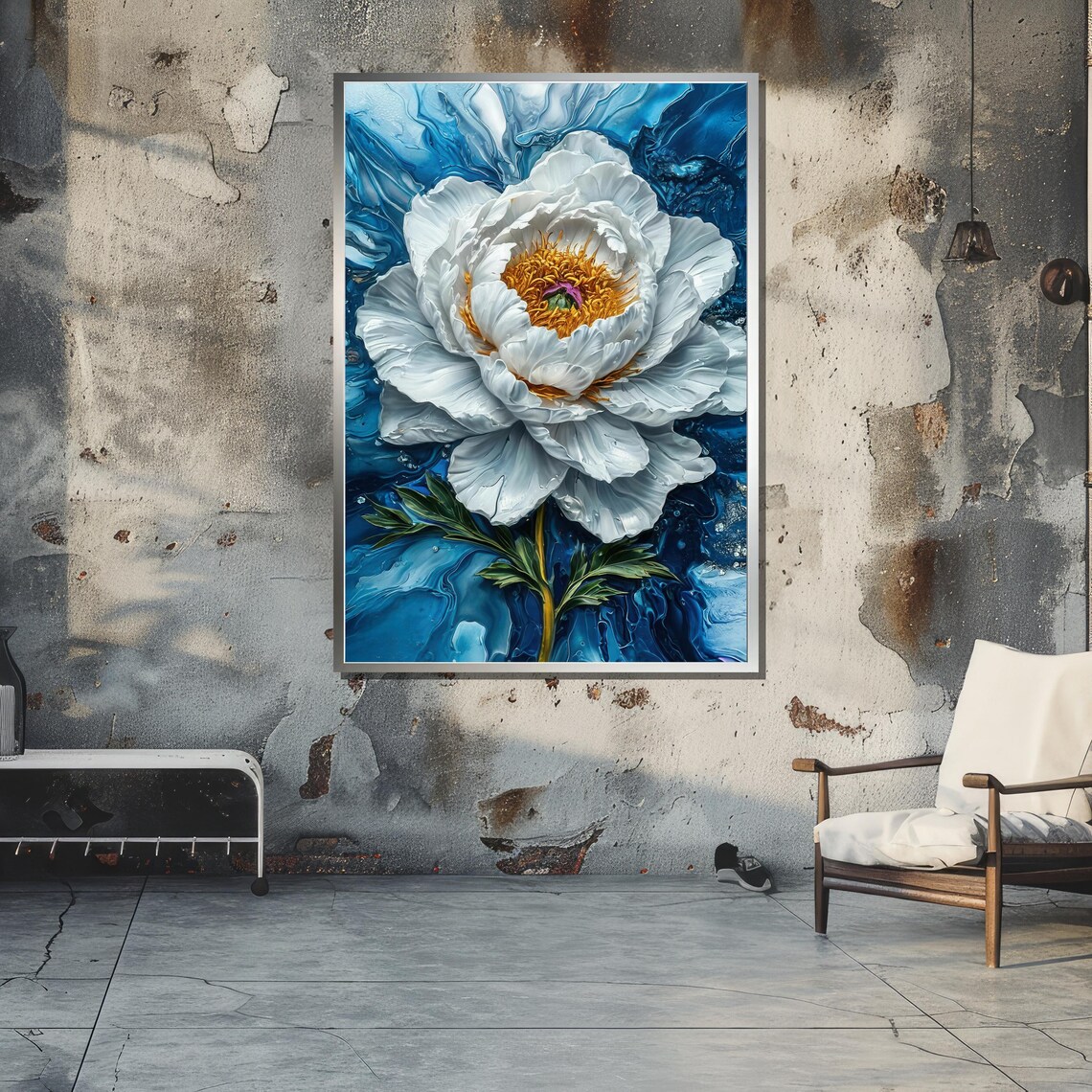 White Peony Print, Modern Botanical Wall Decor - Image 3