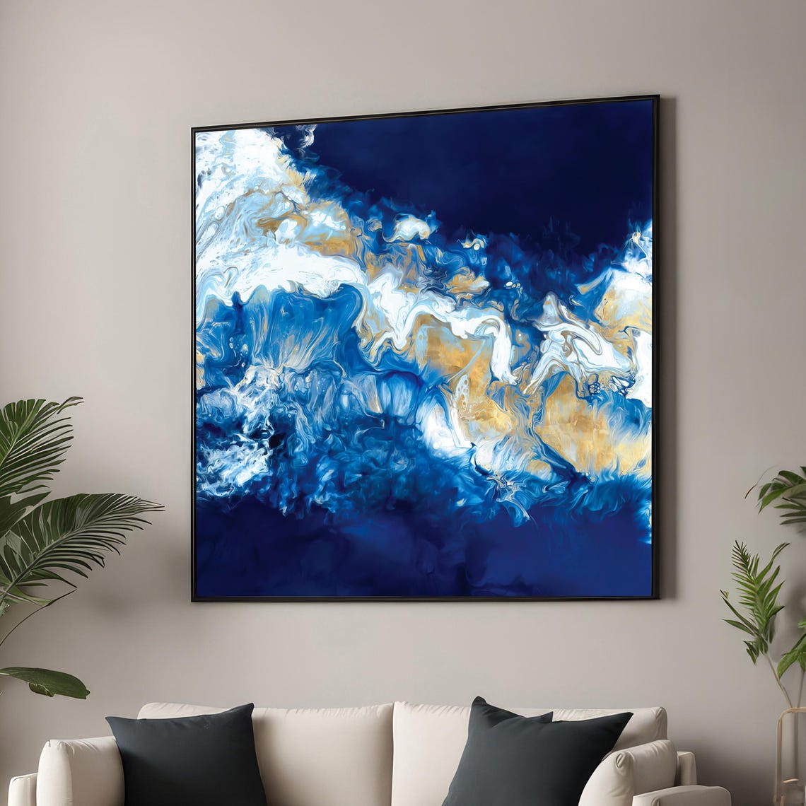 Abstract Ocean Waves Blue White Gold Fluid Motion Acrylic Poster
