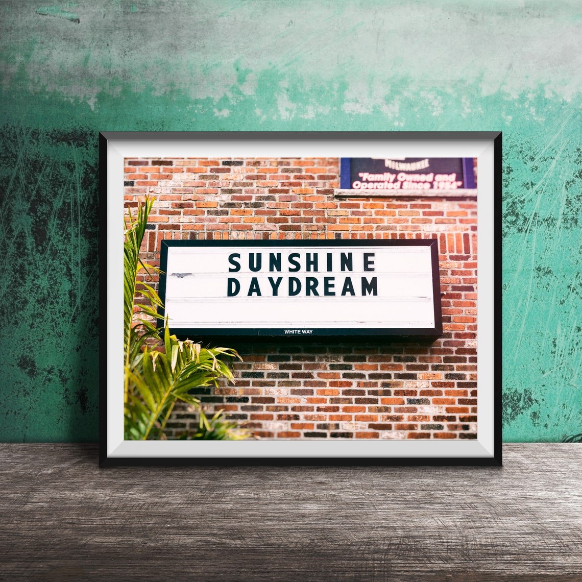 Sunshine Daydream White Marquee Sign Brick Wall Photography Poster