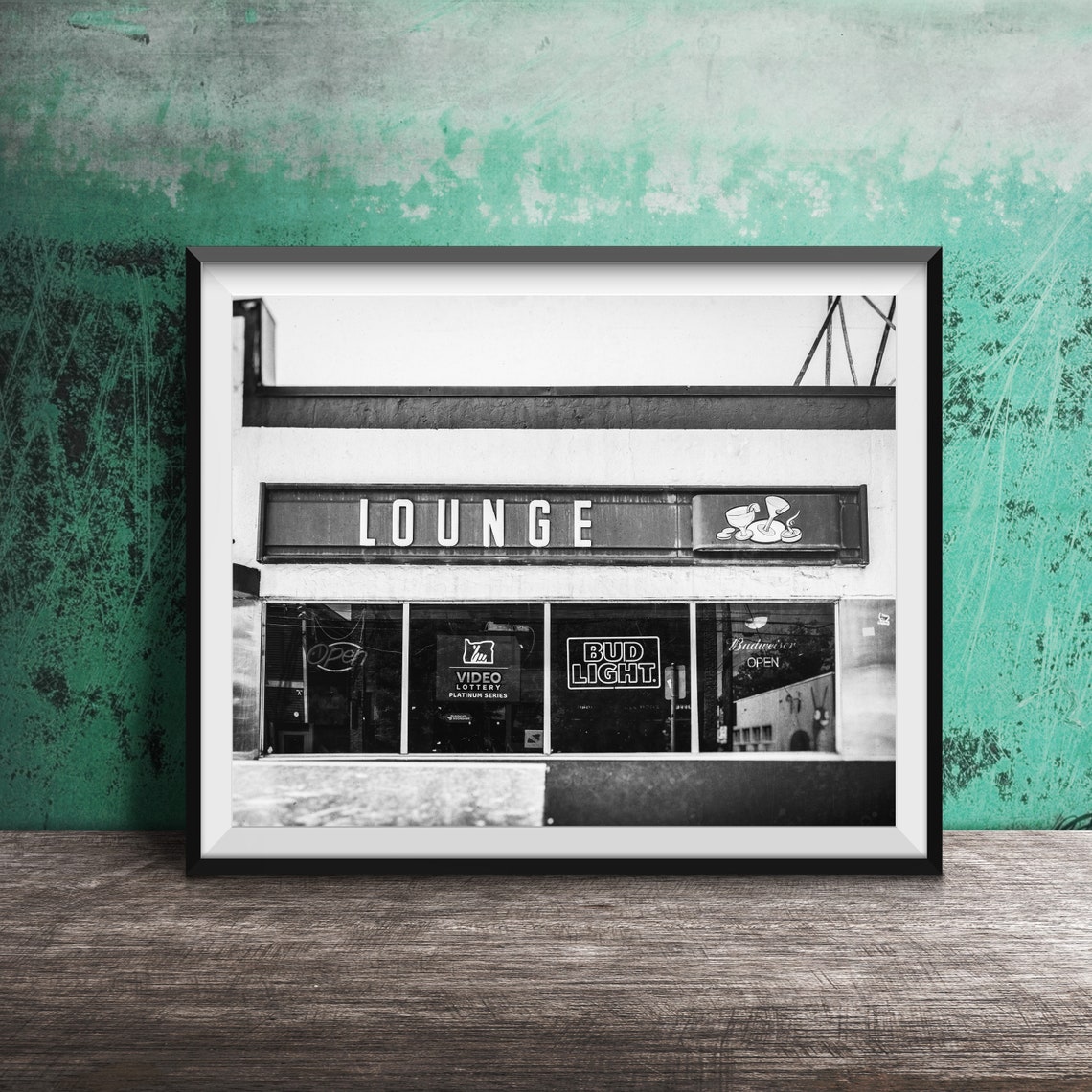 Lounge Green Storefront Cocktail Bar Neon Sign Photography Poster - Image 2