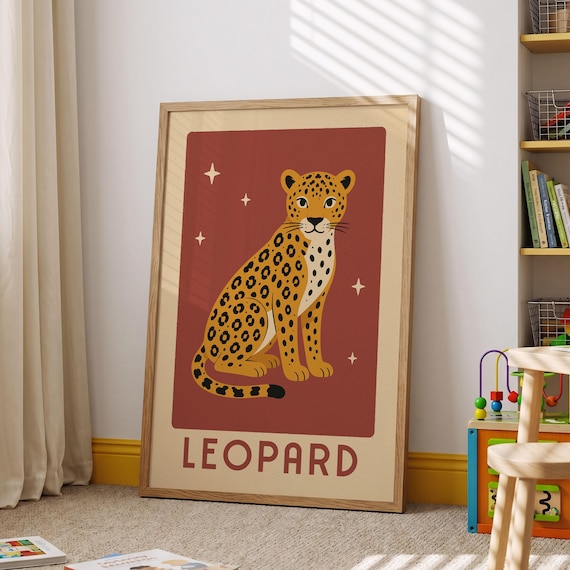 Leopard Retro Jungle Safari Kids Nursery Room Decor Animal Wall Art