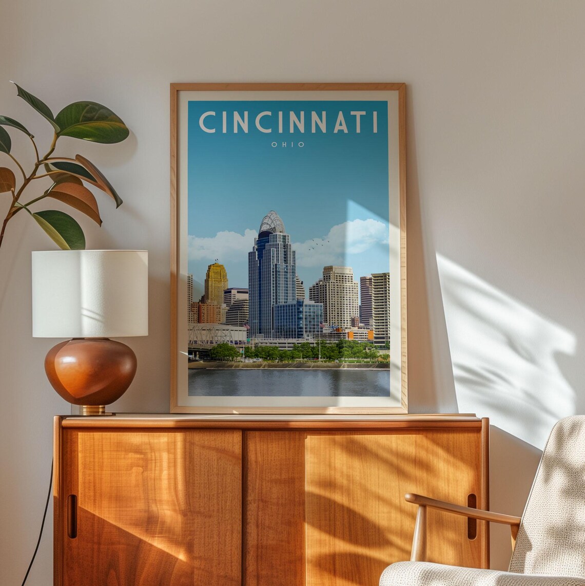 Cincinnati Vintage Skyline Poster, Ohio Travel Poster