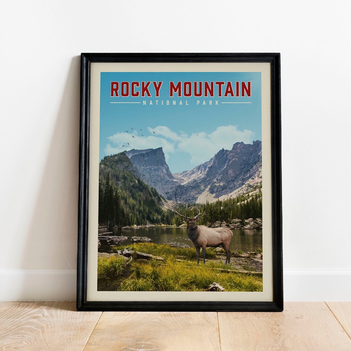 Rocky Mountain National Park Elk Alpine Lake Mountain Travel Poster